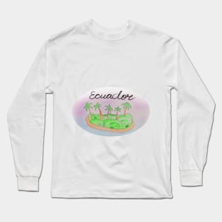 Ecuador watercolor Island travel, beach, sea and palm trees. Holidays and vacation, summer and relaxation Long Sleeve T-Shirt